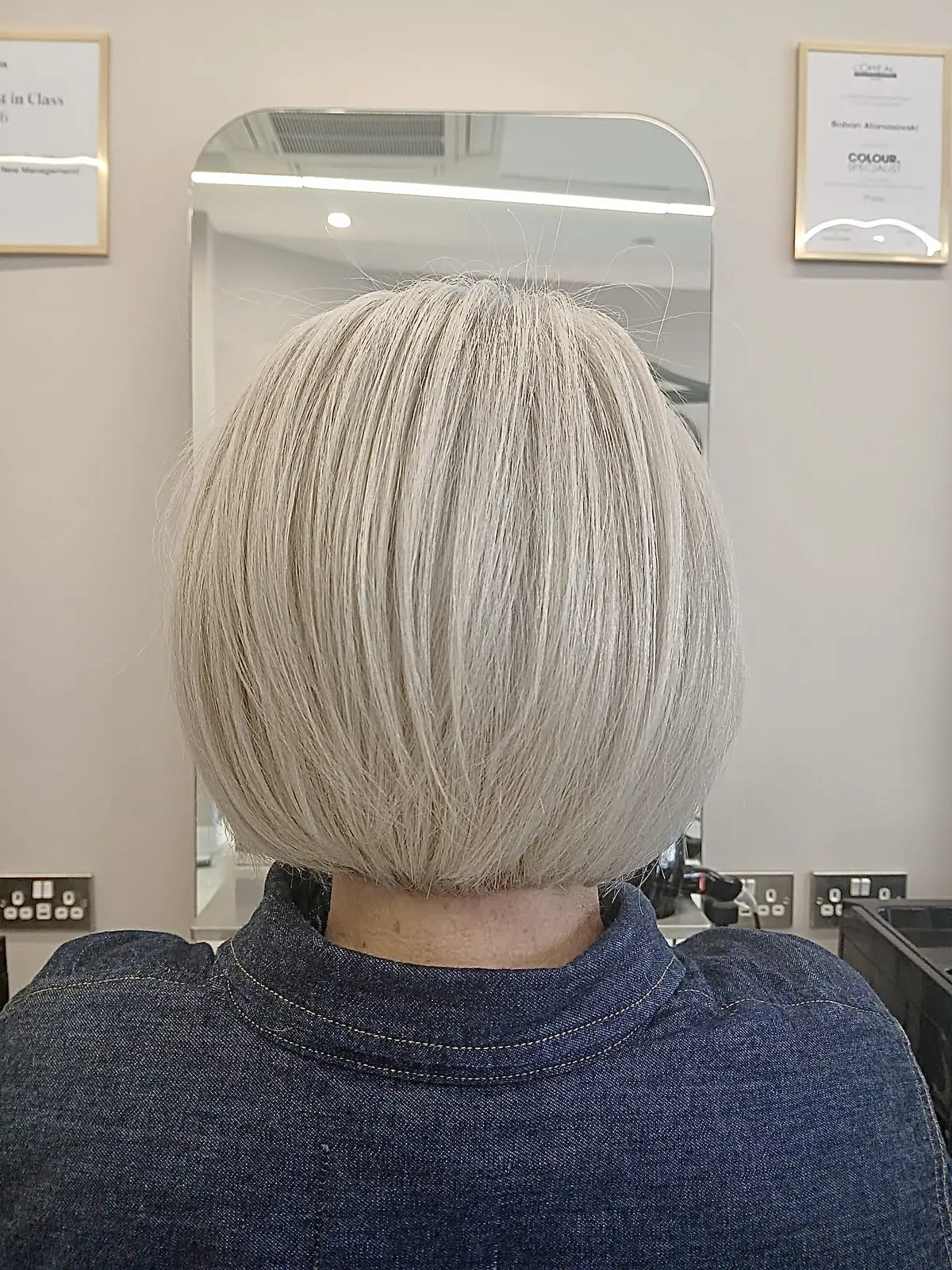 Polished platinum blonde bob by Bobby at The Village Edit in Wimbledon Village