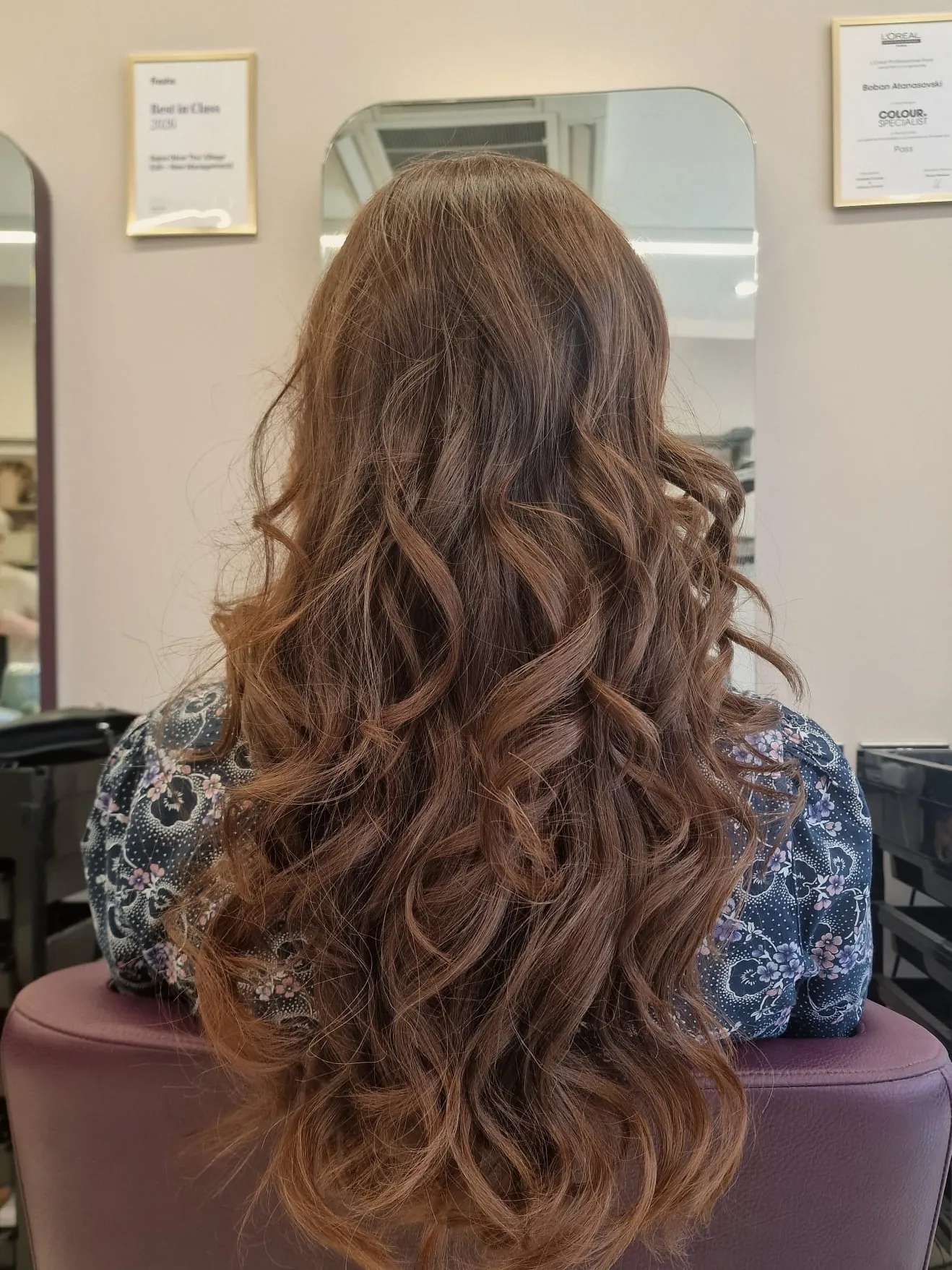 Long brunette curls shaped and blow-dried at The Village Edit, Wimbledon Village