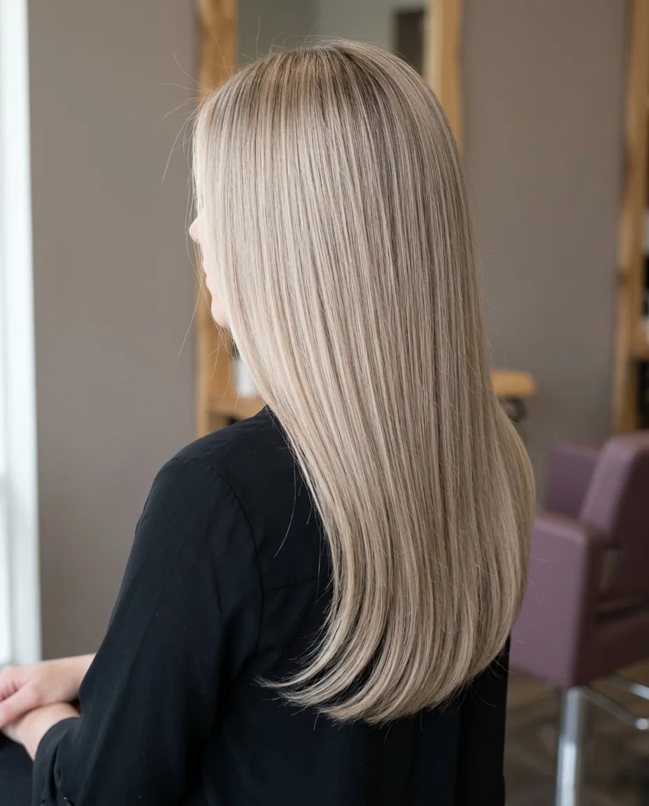 Polished pearl blonde, sleek and glossy