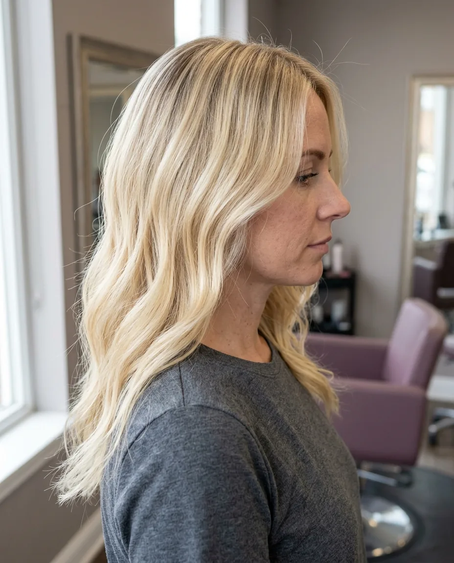 Bright buttery blonde waves, freshly toned