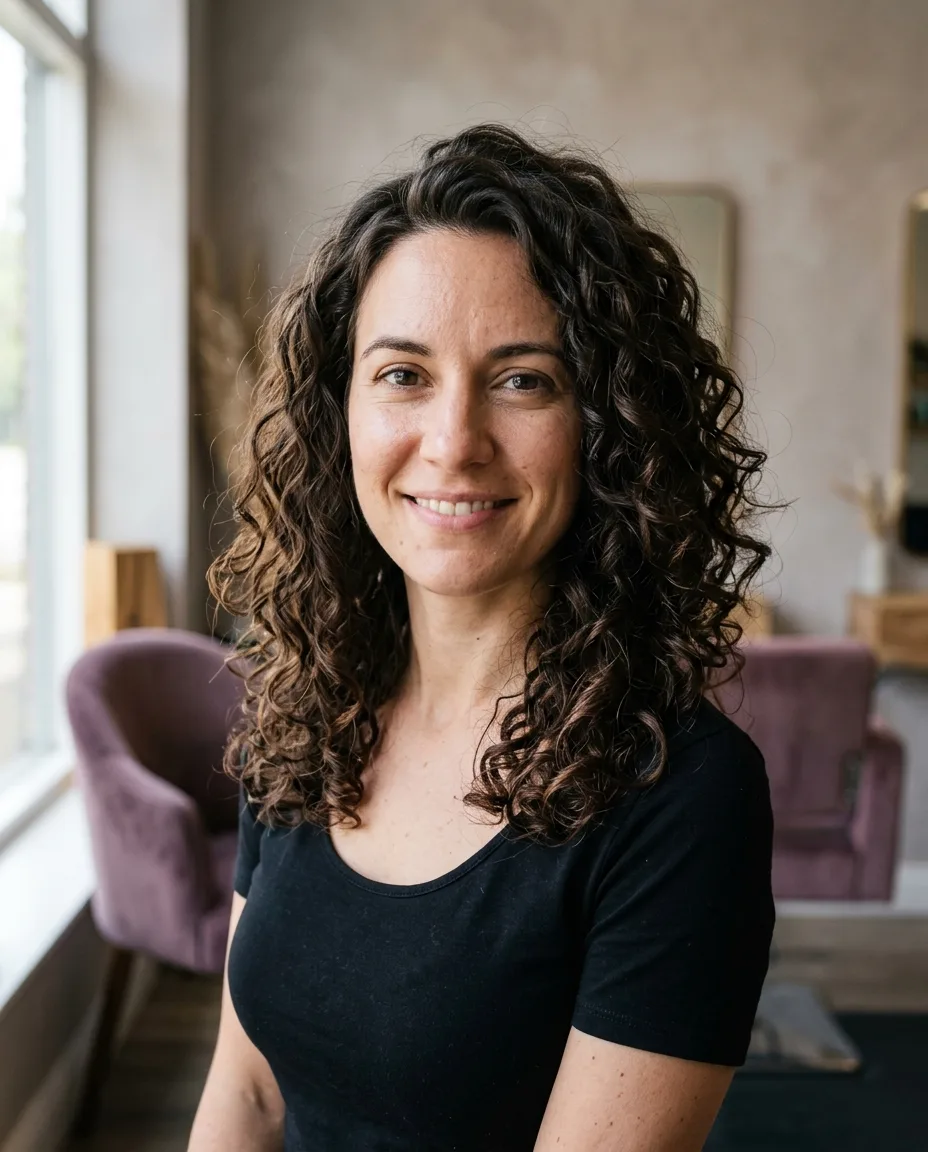 Defined dark curls, full and springy