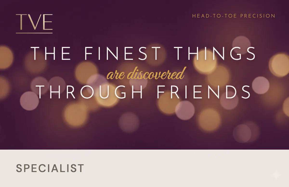 The Village Edit Recommend a Friend card — the finest things are discovered through friends